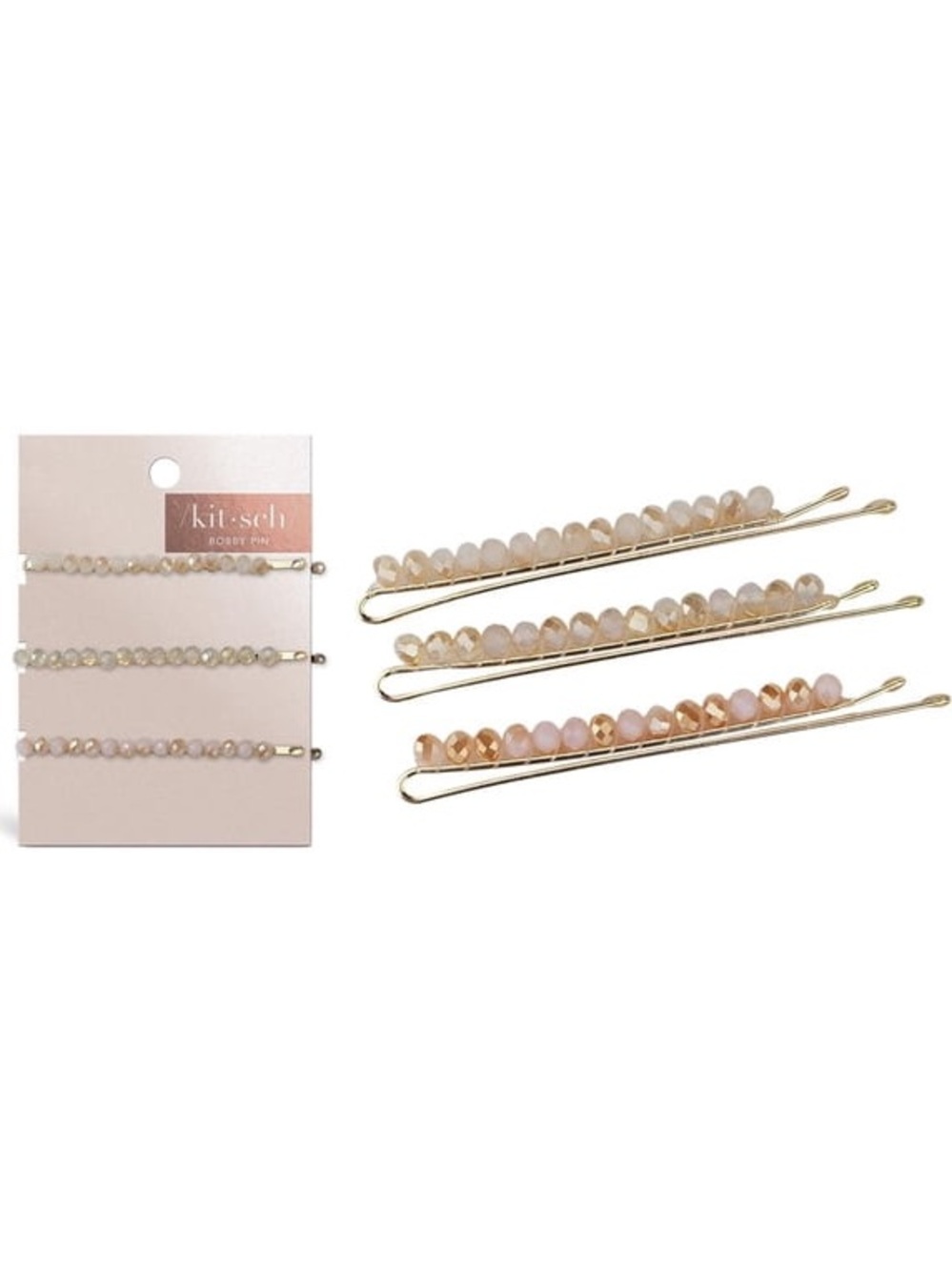 Kitsch Fashion Beaded Bobby Pins, Gold, Silver and Rose Gold, 3pcs